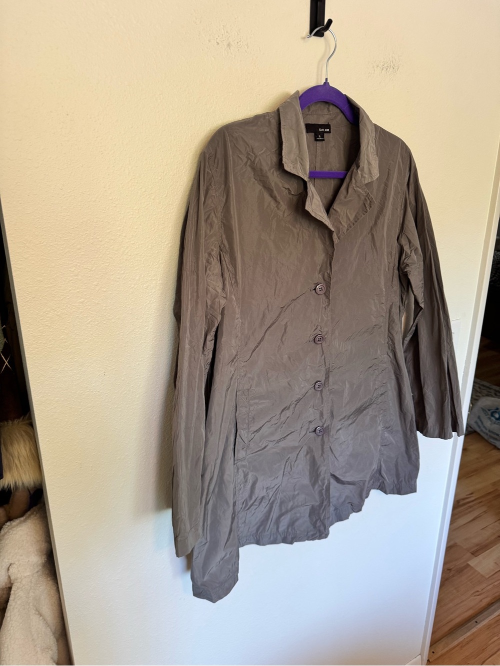Sun Kim Crinkle Phoenix Boyfriend Jacket Steel Grey Size Large EUC - Picture 4 of 10